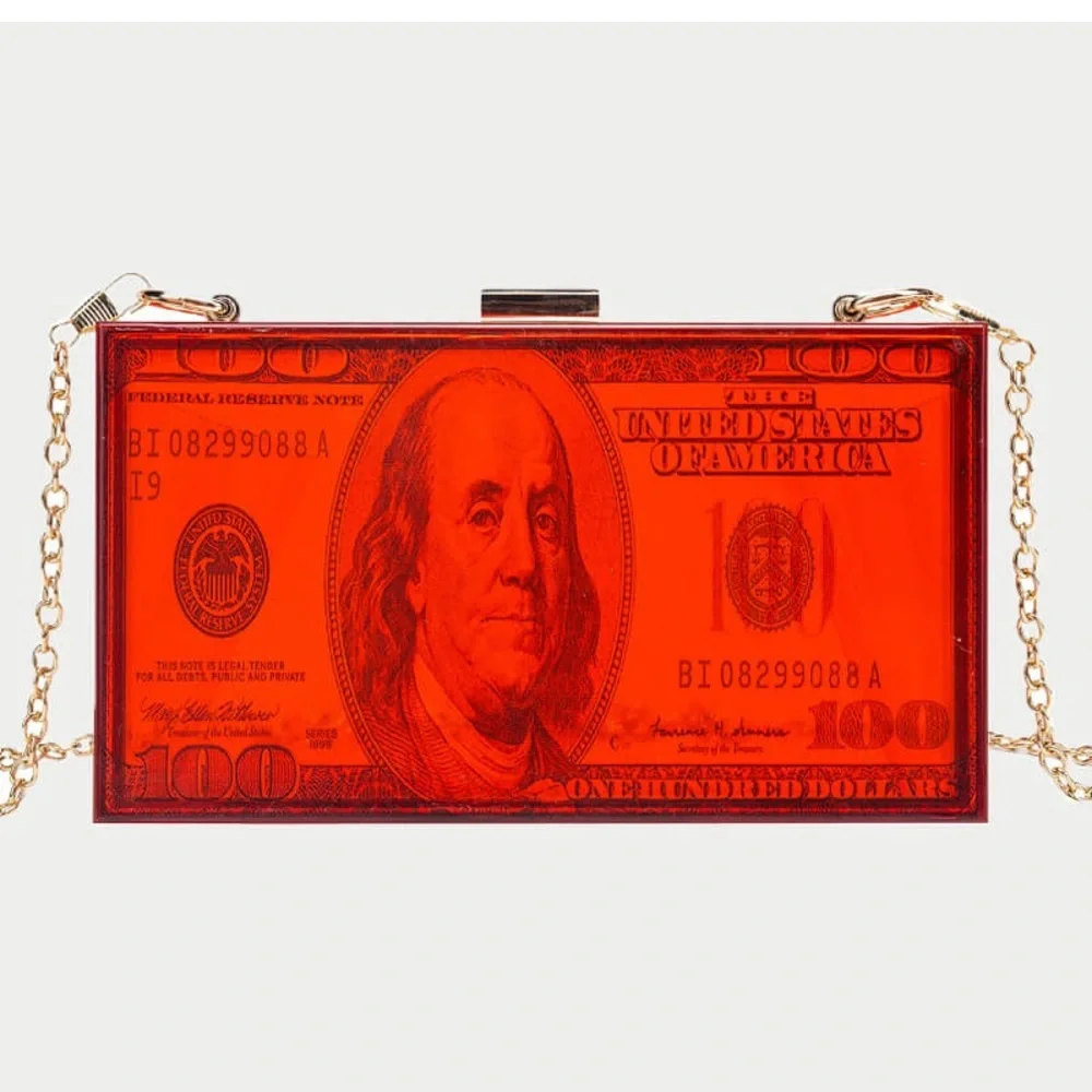 Red Trendy Over The Shoulder Clutch $100 USD Currency 💰Gold Hardware Crossbody